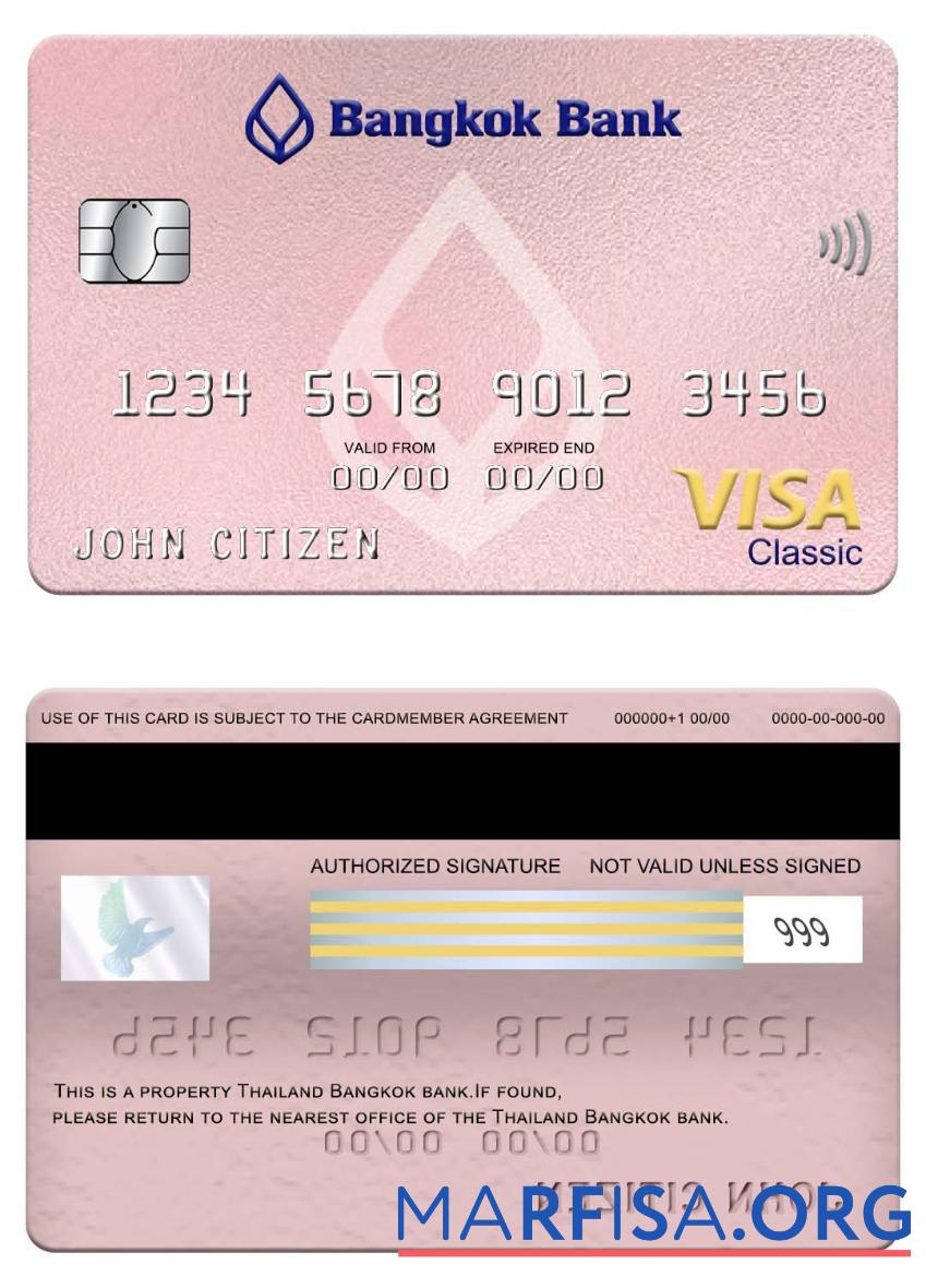 Blank Thailand Bangkok bank visa classic card sample